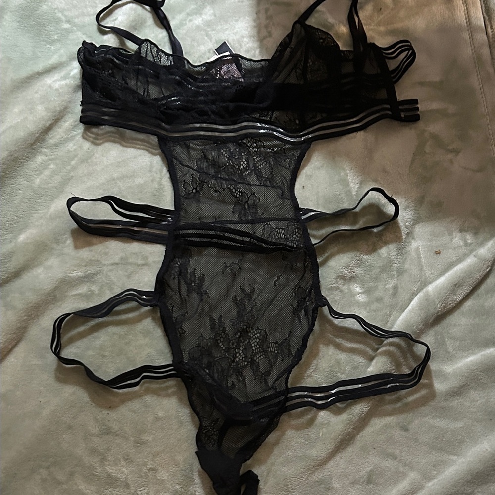 Victoria's Secret Black Lace Strappy Teddy